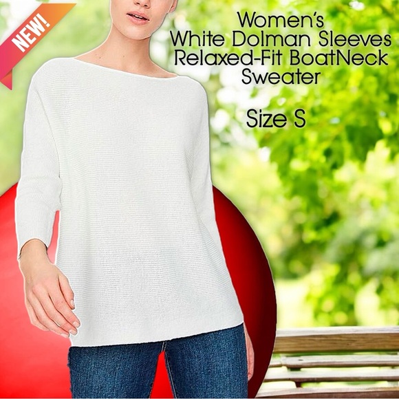 H&M White Relaxed-Fit Boat Neck Sweater Top with Long Dolman Sleeves - Picture 16 of 16